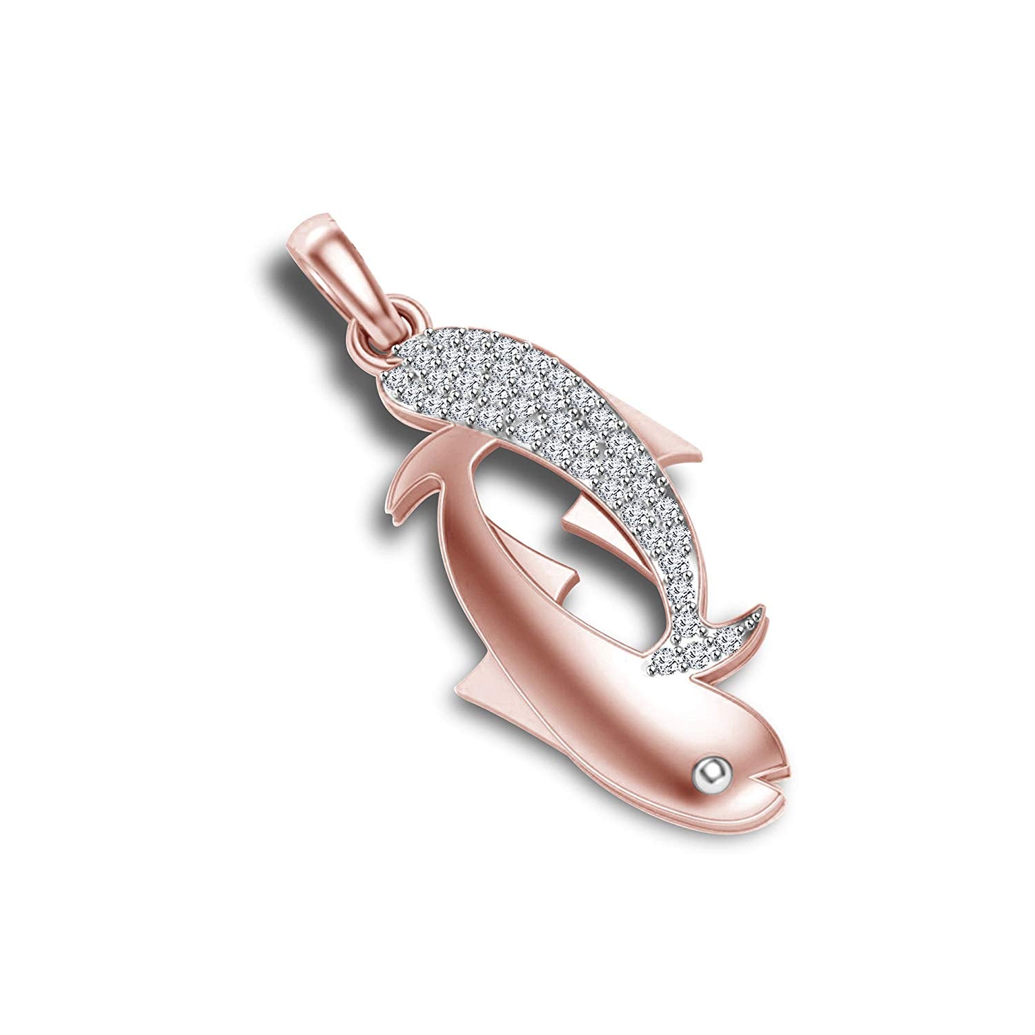 atjewels 18K Rose Gold On .925 Silver White CZ Shark Fish Pendant for Men's & Women's MOTHER'S DAY SPECIAL OFFER - atjewels.in
