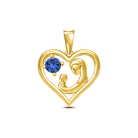 atjewels Blue Sapphire 14K Yellow Gold Plated on 925 Sterling Silver MOTHER & ME Heart Pendant MOTHER'S DAY SPECIAL OFFER - atjewels.in