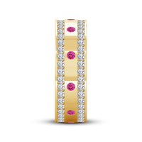 atjewels Round Pink Sapphire and White CZ in 14K Yellow Gold Over 925 Sterling Silver Wedding Band Ring MOTHER'S DAY SPECIAL OFFER - atjewels.in