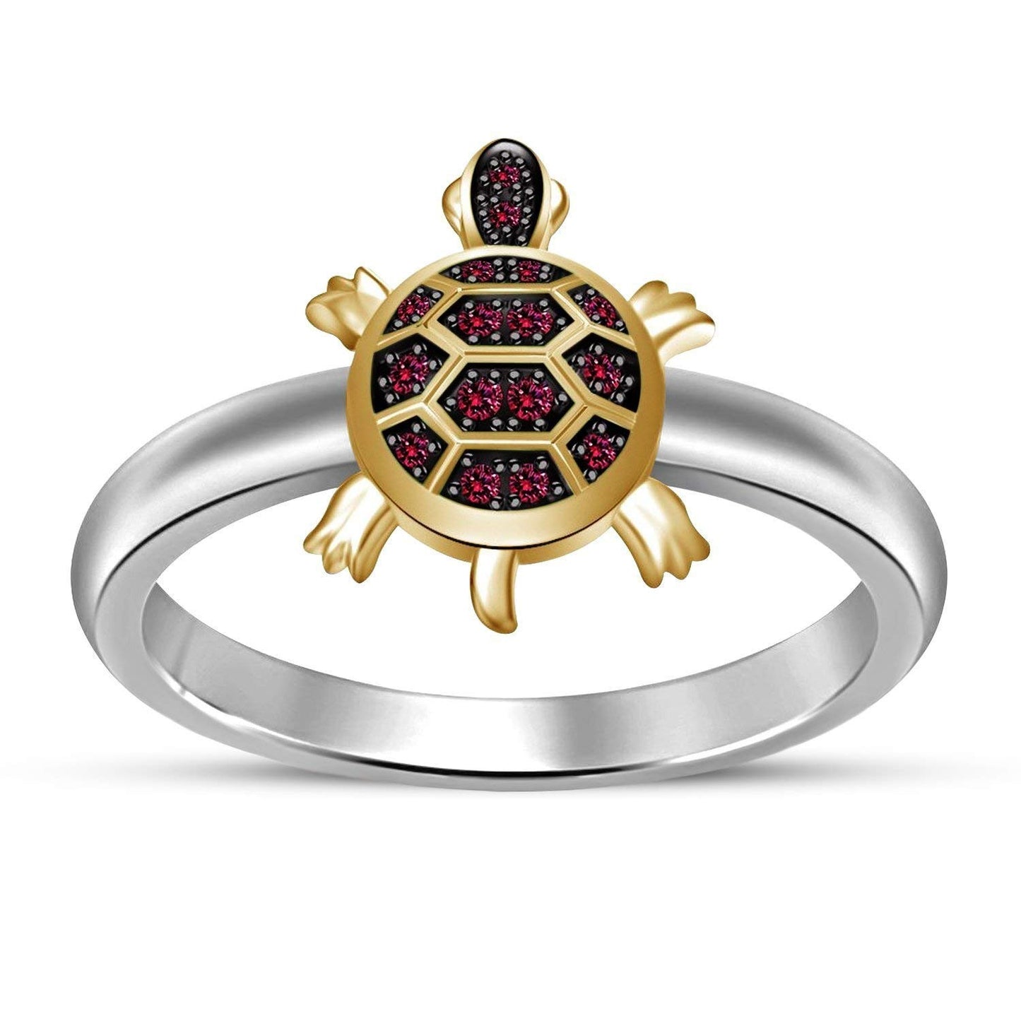 atjewels Round Cut Pink Sapphire Multi-tone .925 Sterling Silver Tortoise Ring For Unisex For Dussehra Special - atjewels.in
