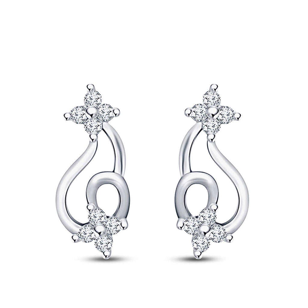 atjewels White Gold Plated on 925 Sterling Silver Round White CZ Stud Earrings MOTHER'S DAY SPECIAL OFFER - atjewels.in