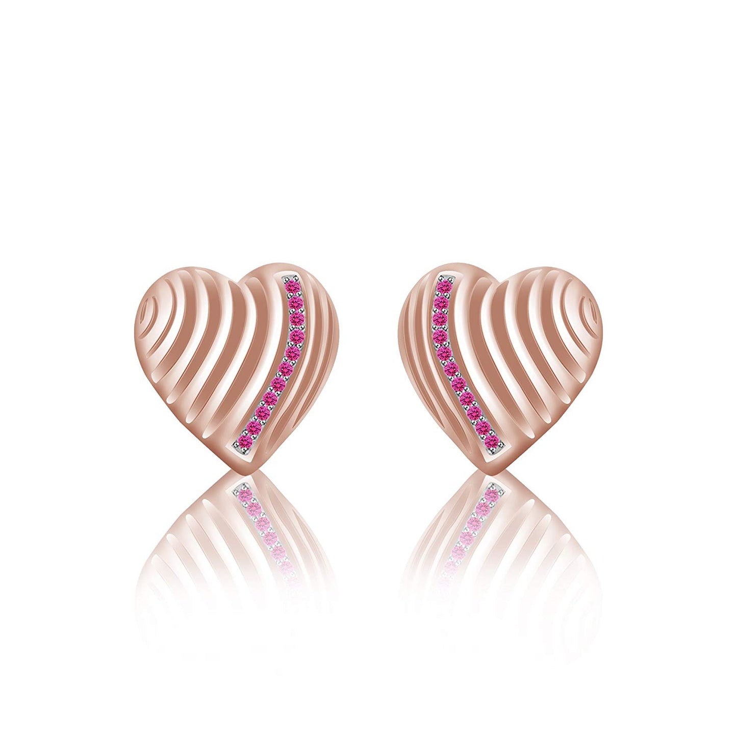 atjewels 14K Rose Gold Over on .925 Sterling Silver Round Cut Pink Sapphire Heart Stud Earrings For Women's MOTHER'S DAY SPECIAL OFFER - atjewels.in