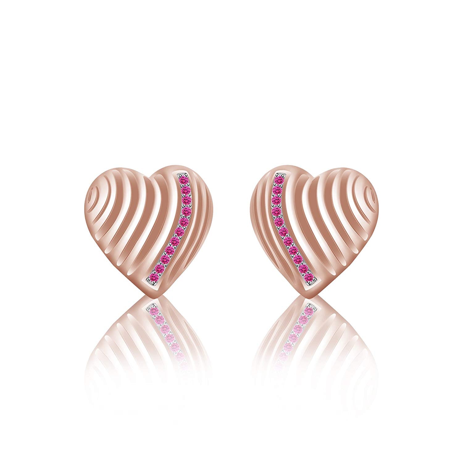 atjewels 14K Rose Gold Over on .925 Sterling Silver Round Cut Pink Sapphire Heart Stud Earrings For Women's MOTHER'S DAY SPECIAL OFFER - atjewels.in
