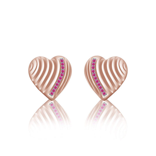 atjewels 14K Rose Gold Over on .925 Sterling Silver Round Cut Pink Sapphire Heart Stud Earrings For Women's MOTHER'S DAY SPECIAL OFFER - atjewels.in