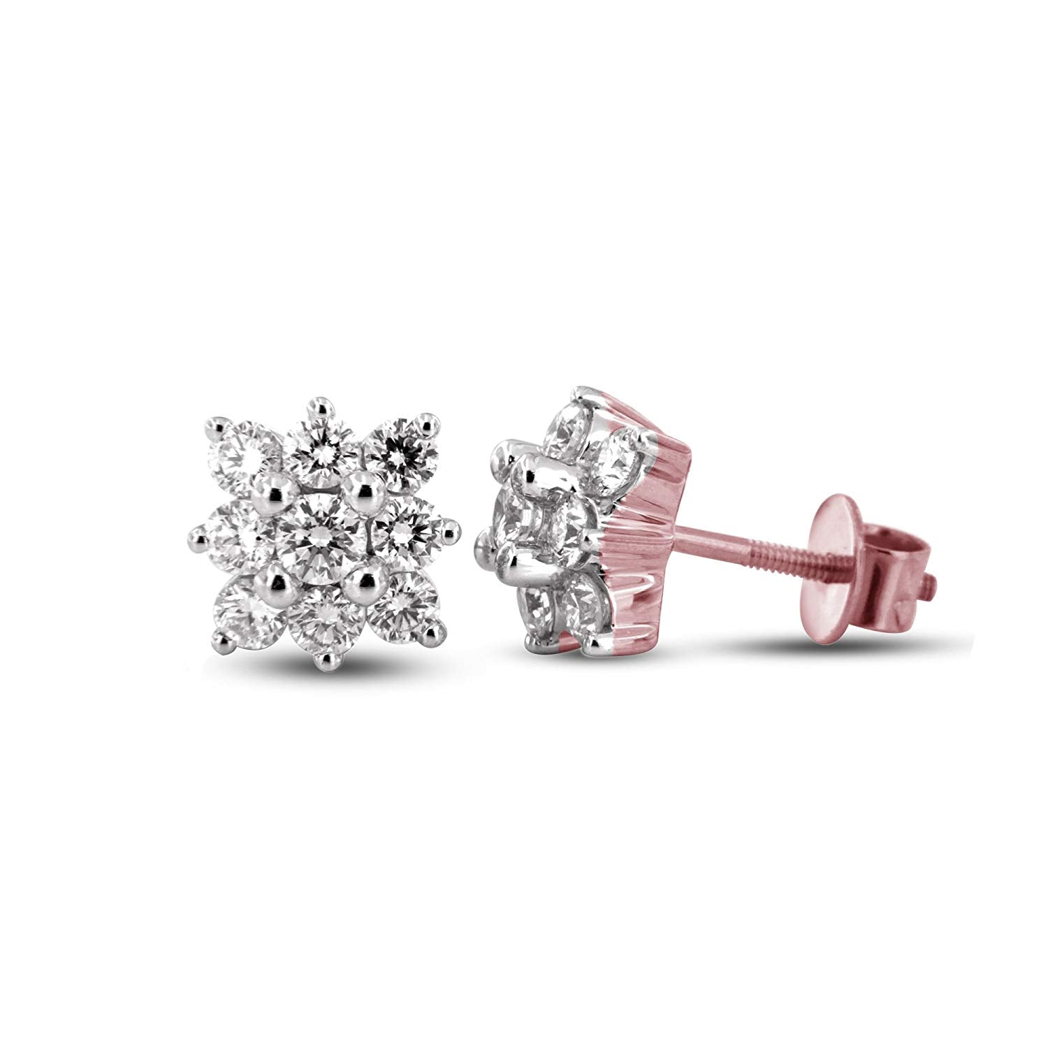 atjewels 3.12 TCW 14k Rose Gold On 925 Silver Cubic Zirconia Floral Stud Earrings For Women's MOTHER'S DAY SPECIAL OFFER - atjewels.in