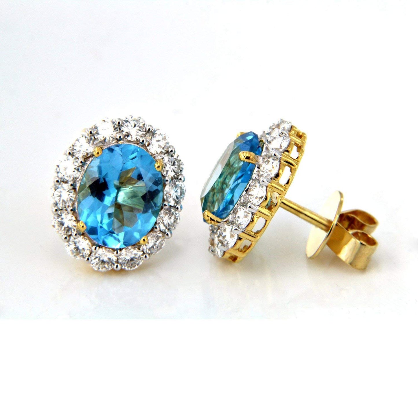 atjewels Women's 18k Yellow Gold Over 925 Sterling Silver Blue Topaz & White CZ Halo Stud Earrings MOTHER'S DAY SPECIAL OFFER - atjewels.in