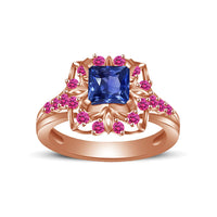atjewels Princess & Round Cut Blue & Pink Sapphire 14k Rose Gold Over .925 Sterling Silver Engagement Ring Size 6 For Women's and Girl's MOTHER'S DAY SPECIAL OFFER - atjewels.in