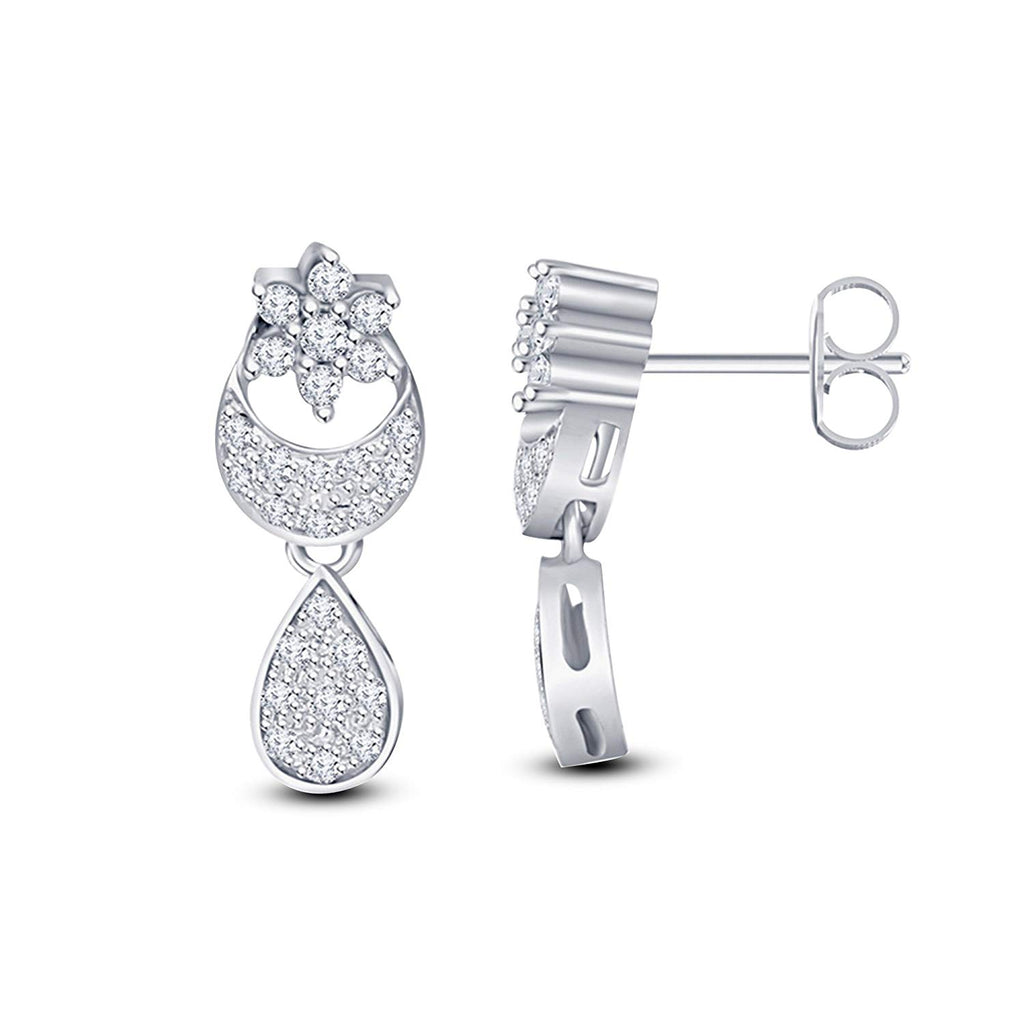 atjewels 14K White Gold Plated on 925 Silver Round White CZ Drop and Dangle Earrings MOTHER'S DAY SPECIAL OFFER - atjewels.in