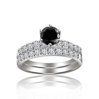 atjewels 14K White Gold Over 925 Silver Black and White CZ Bridal Ring set MOTHER'S DAY SPECIAL OFFER - atjewels.in