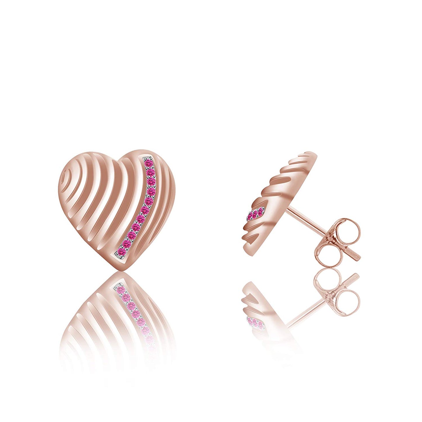 atjewels 14K Rose Gold Over on .925 Sterling Silver Round Cut Pink Sapphire Heart Stud Earrings For Women's MOTHER'S DAY SPECIAL OFFER - atjewels.in