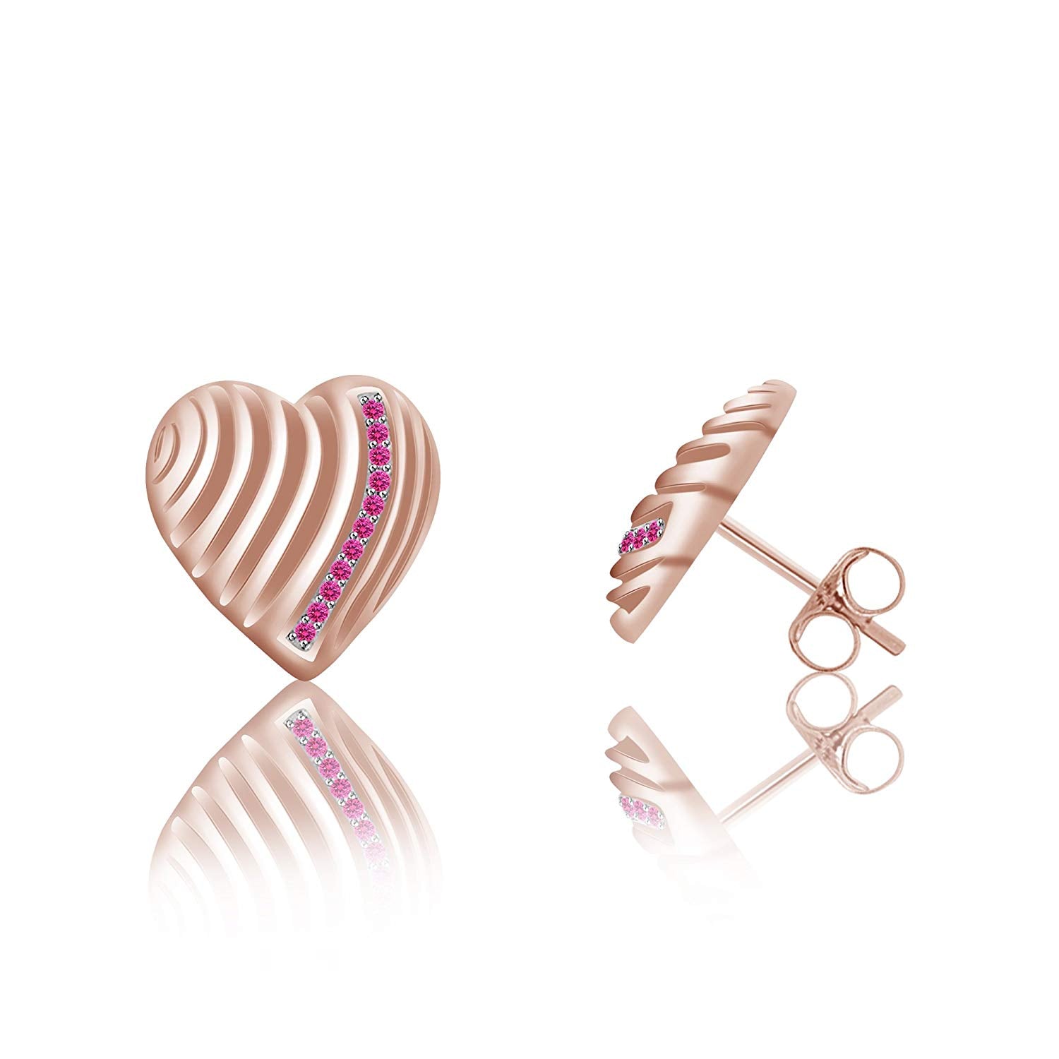 atjewels 14K Rose Gold Over on .925 Sterling Silver Round Cut Pink Sapphire Heart Stud Earrings For Women's MOTHER'S DAY SPECIAL OFFER - atjewels.in