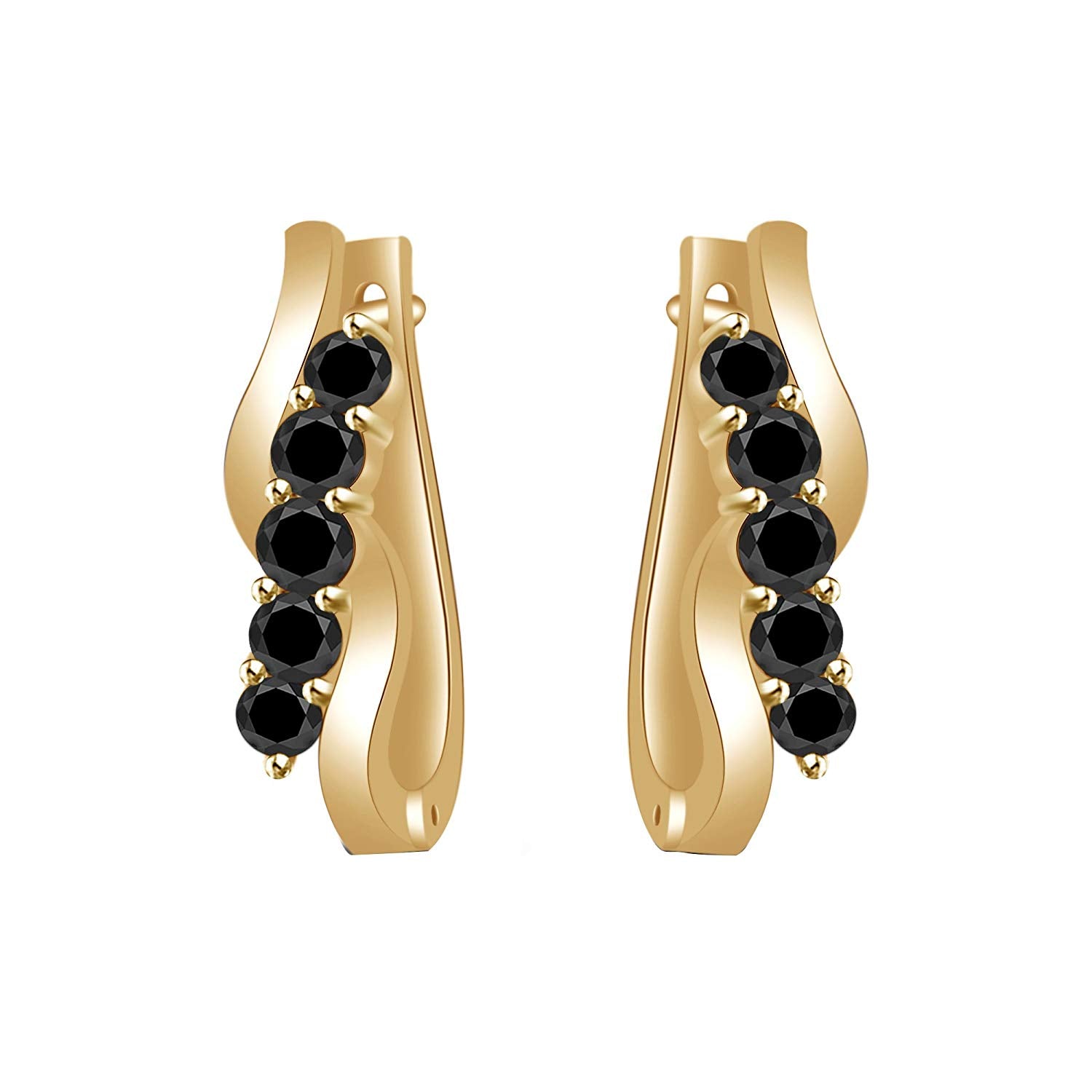 atjewels 14K Yellow Gold Over .925 Sterling Silver Round Cut Black CZ Snap Closure Hoop Earrings MOTHER'S DAY SPECIAL OFFER - atjewels.in