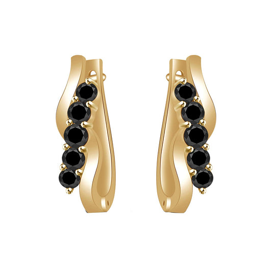 atjewels 14K Yellow Gold Over .925 Sterling Silver Round Cut Black CZ Snap Closure Hoop Earrings MOTHER'S DAY SPECIAL OFFER - atjewels.in