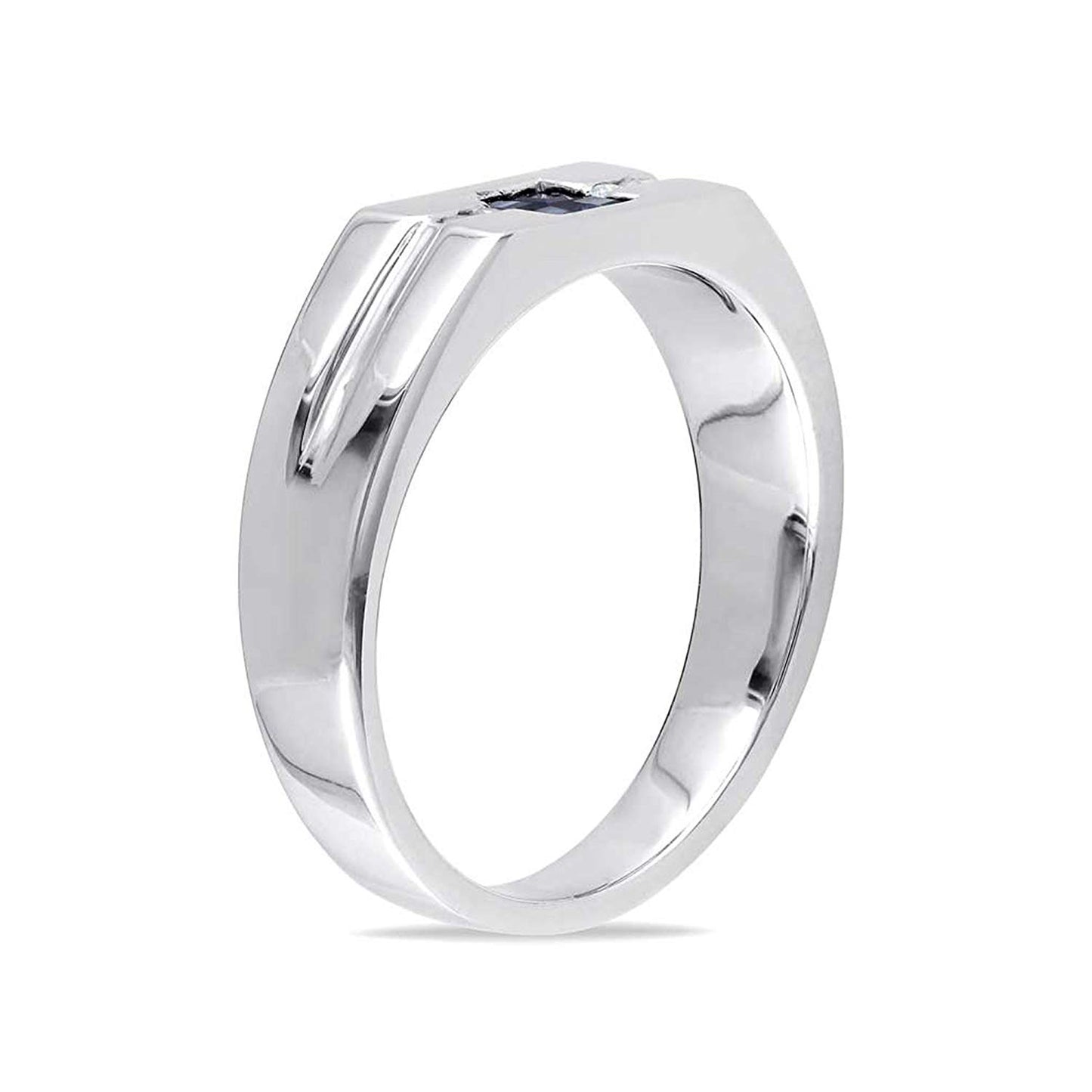 atjewels 14K White Gold Over 925 Sterling Princess Blue Sapphire and Round White Zirconia Wedding Band Ring MOTHER'S DAY SPECIAL OFFER - atjewels.in