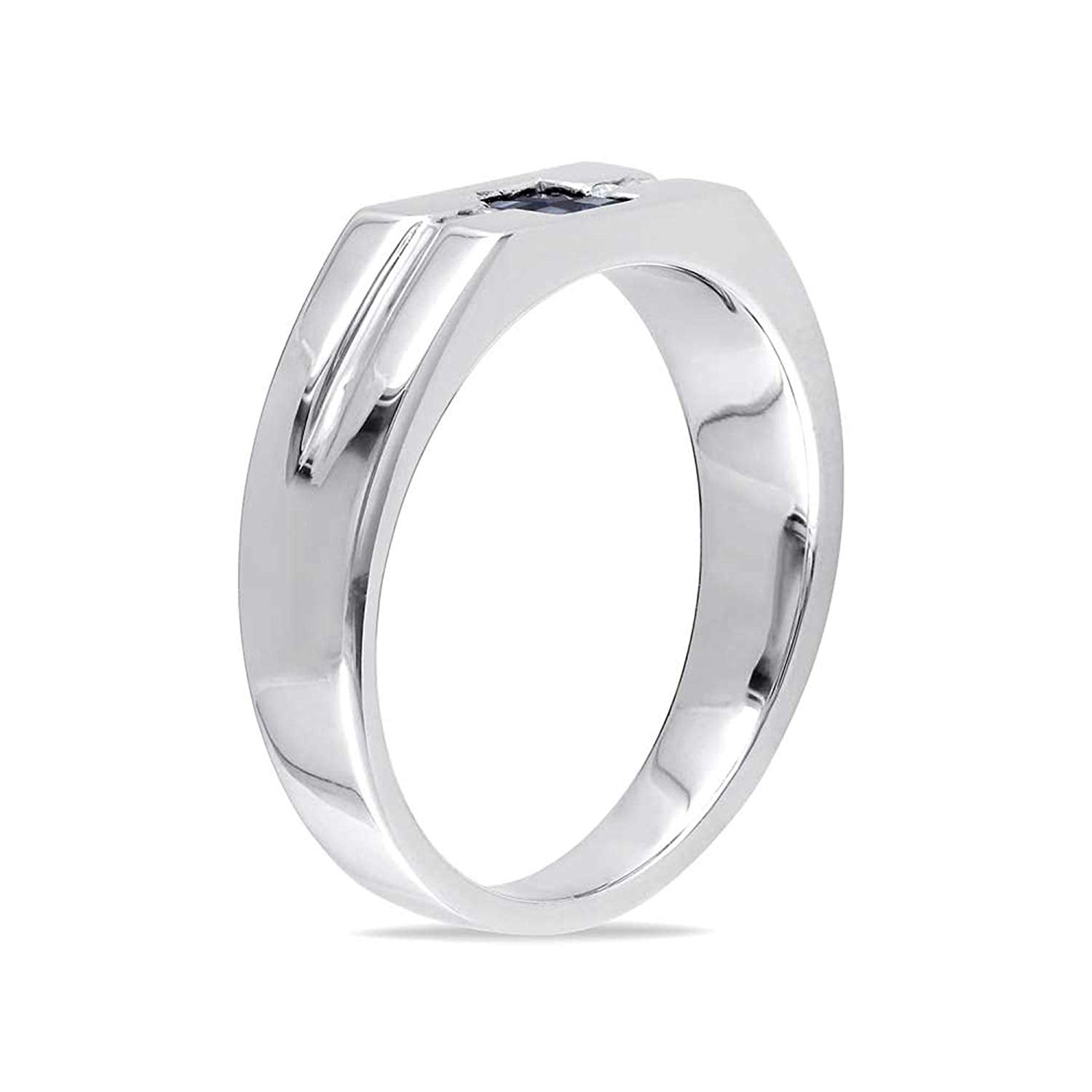 atjewels 14K White Gold Over 925 Sterling Princess Blue Sapphire and Round White Zirconia Wedding Band Ring MOTHER'S DAY SPECIAL OFFER - atjewels.in