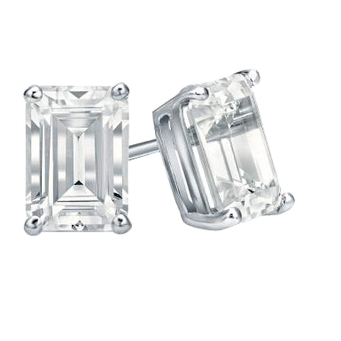 atjewls .925 Sterling Silver Emerald Cut White Diamond Solitaire Stud Earrings - atjewels.in