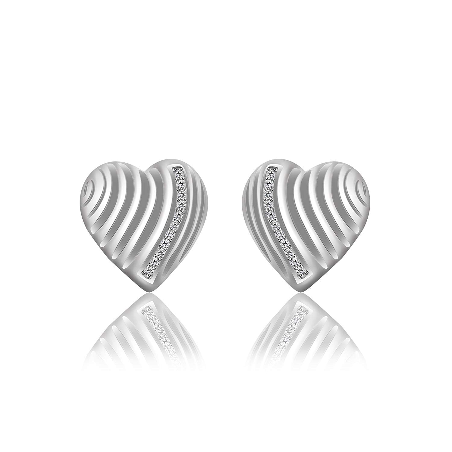 atjewels Heart Shape Stud Earrings In White Gold Over Sterling Silver Round Cut White CZ MOTHER'S DAY SPECIAL OFFER - atjewels.in