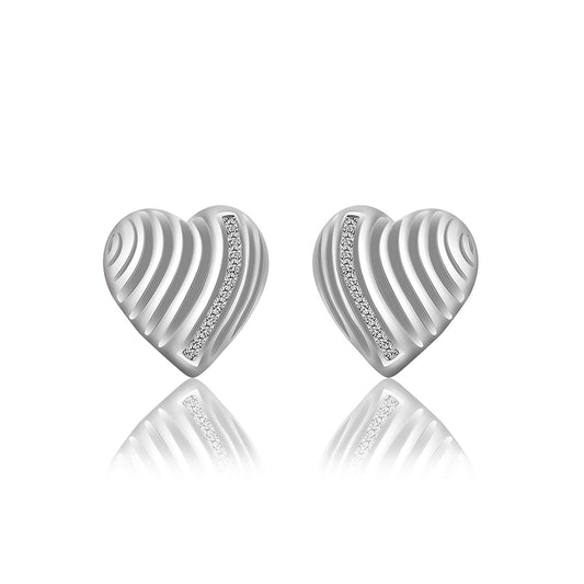 atjewels Heart Shape Stud Earrings In White Gold Over Sterling Silver Round Cut White CZ MOTHER'S DAY SPECIAL OFFER - atjewels.in
