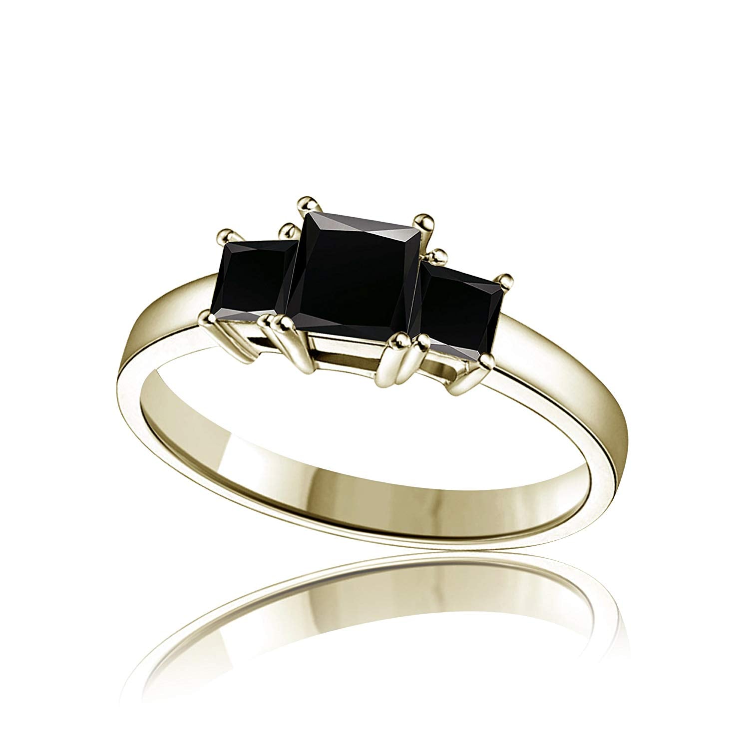 Princess Black Diamond With 14K Gold On 925 Sterling Three Stone Ring For Women's - atjewels.in