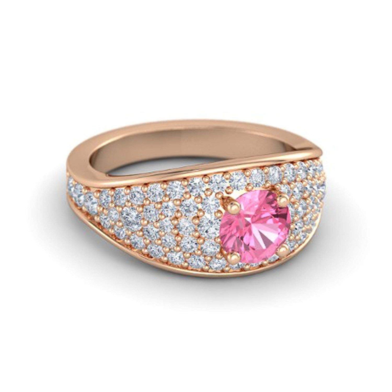 atjewels Round Cut Gemstone & White CZ 14k Rose Gold Over .925 Sterling Silver Solitaire w/ Accents Engagement Ring For Girl's and Women's For Navratri Special - atjewels.in