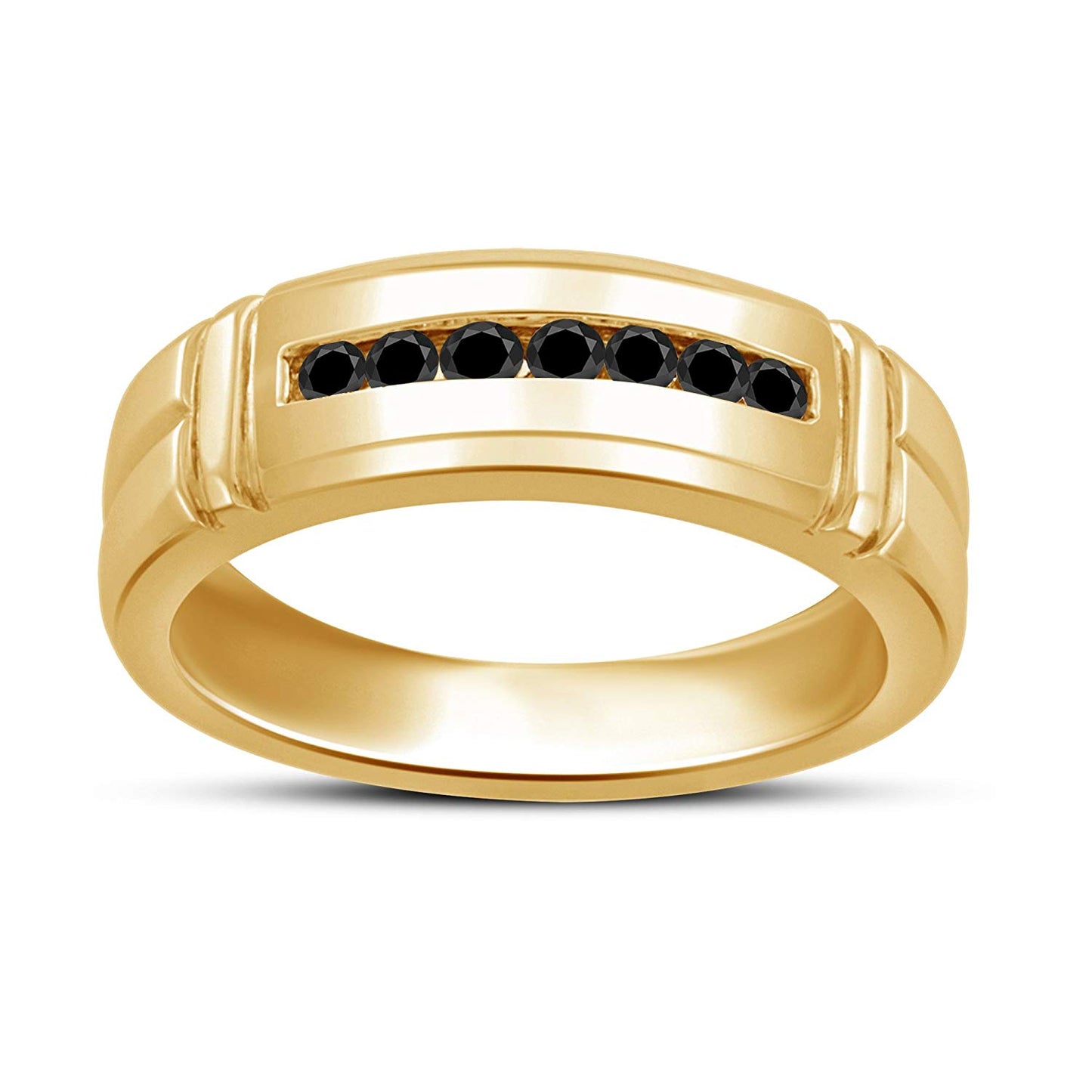 atjewels Round Black Zirconia 14K Yellow Gold Plated On 925 Sterling Silver Wedding Band Ring MOTHER'S DAY SPECIAL OFFER - atjewels.in