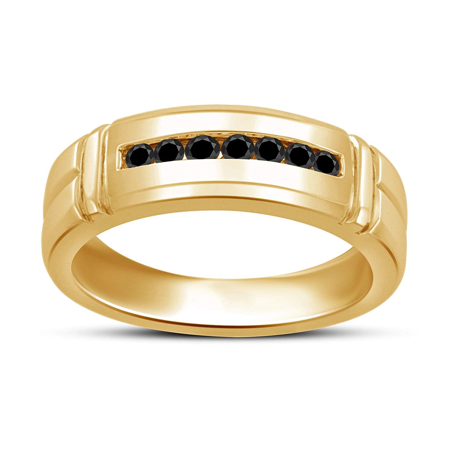 atjewels Round Black Zirconia 14K Yellow Gold Plated On 925 Sterling Silver Wedding Band Ring MOTHER'S DAY SPECIAL OFFER - atjewels.in