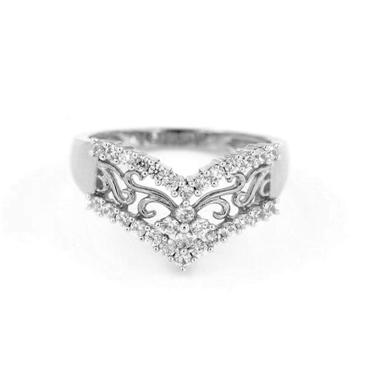 atjewels 0.5 CT White CZ with 18K White Gold Over 925 Sterling Round Cut V Shaped Wedding Ring MOTHER'S DAY SPECIAL OFFER - atjewels.in