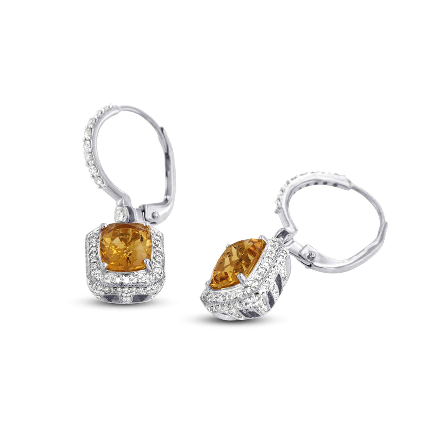 atjewels 14k White Gold Over 925 Sterling Cushion Citrine and Round White CZ Engagement Dangle Earrings For Women/Girls MOTHER'S DAY SPECIAL OFFER - atjewels.in