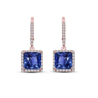 atjewels Princess Sapphire & White Round CZ in 14K Rose Gold Over Sterling 925 Dangle Earrings For Women/Girls MOTHER'S DAY SPECIAL OFFER - atjewels.in
