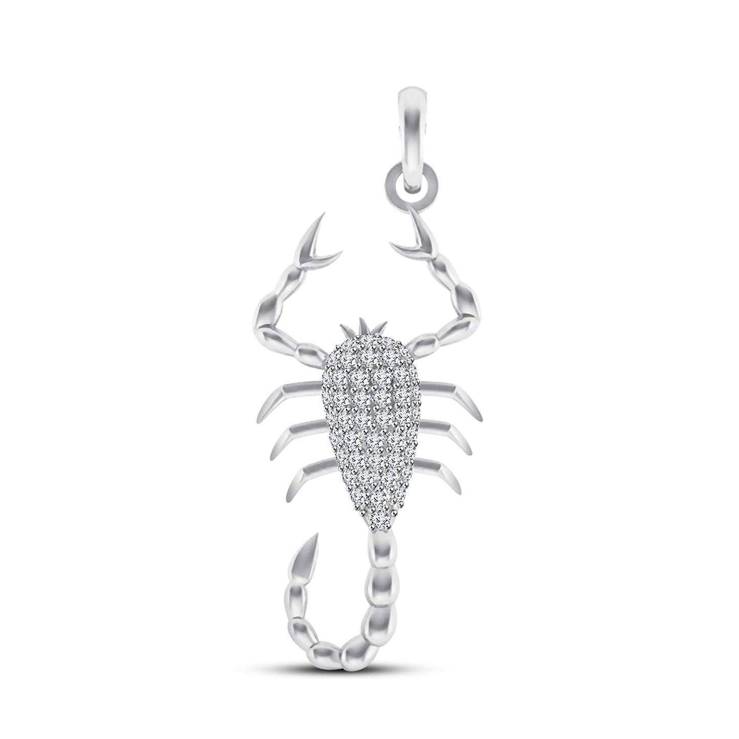 atjewels 18K White Gold On Sterling Silver Round White CZ without Chain Scorpio Pendant MOTHER'S DAY SPECIAL OFFER - atjewels.in
