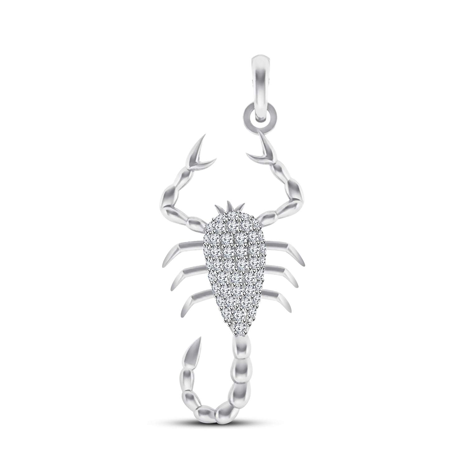 atjewels 18K White Gold On Sterling Silver Round White CZ without Chain Scorpio Pendant MOTHER'S DAY SPECIAL OFFER - atjewels.in
