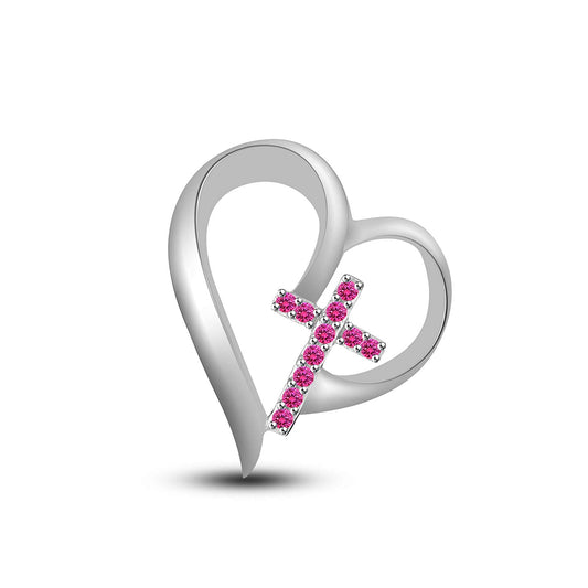 atjewels18K White Gold on 925 Sterling Silver Round Pink Sapphire Love and Cross Pendant MOTHER'S DAY SPECIAL OFFER - atjewels.in