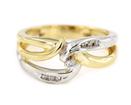 atjewels Wedding Bypass Ring 0.14 CT White Cubic Zirconia with 18K Yellow Gold Plated Sterling Silver Round Cut MOTHER'S DAY SPECIAL OFFER - atjewels.in