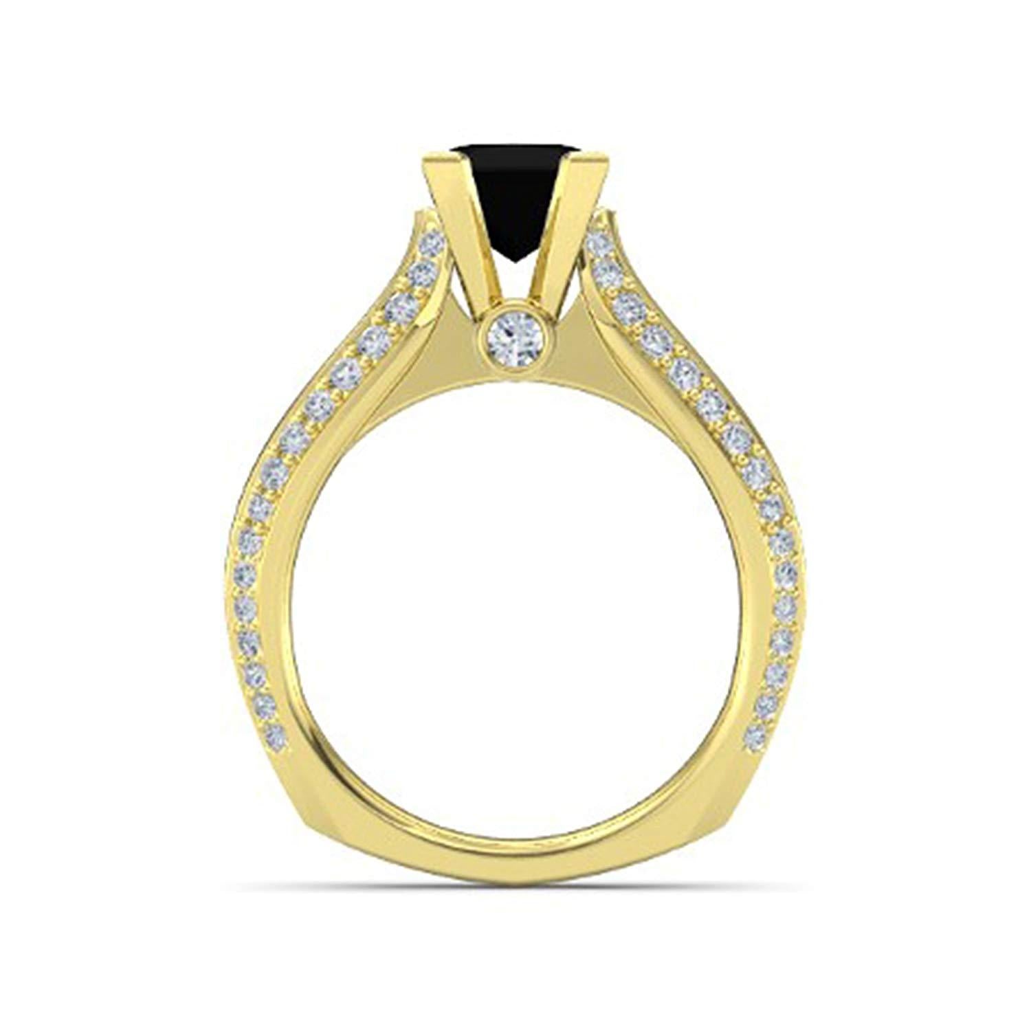 Princess Cut Black CZ Yellow Gold Plated 925 Sterling Silver  Princess J Engagement Ring MOTHER'S DAY SPECIAL OFFER - atjewels.in