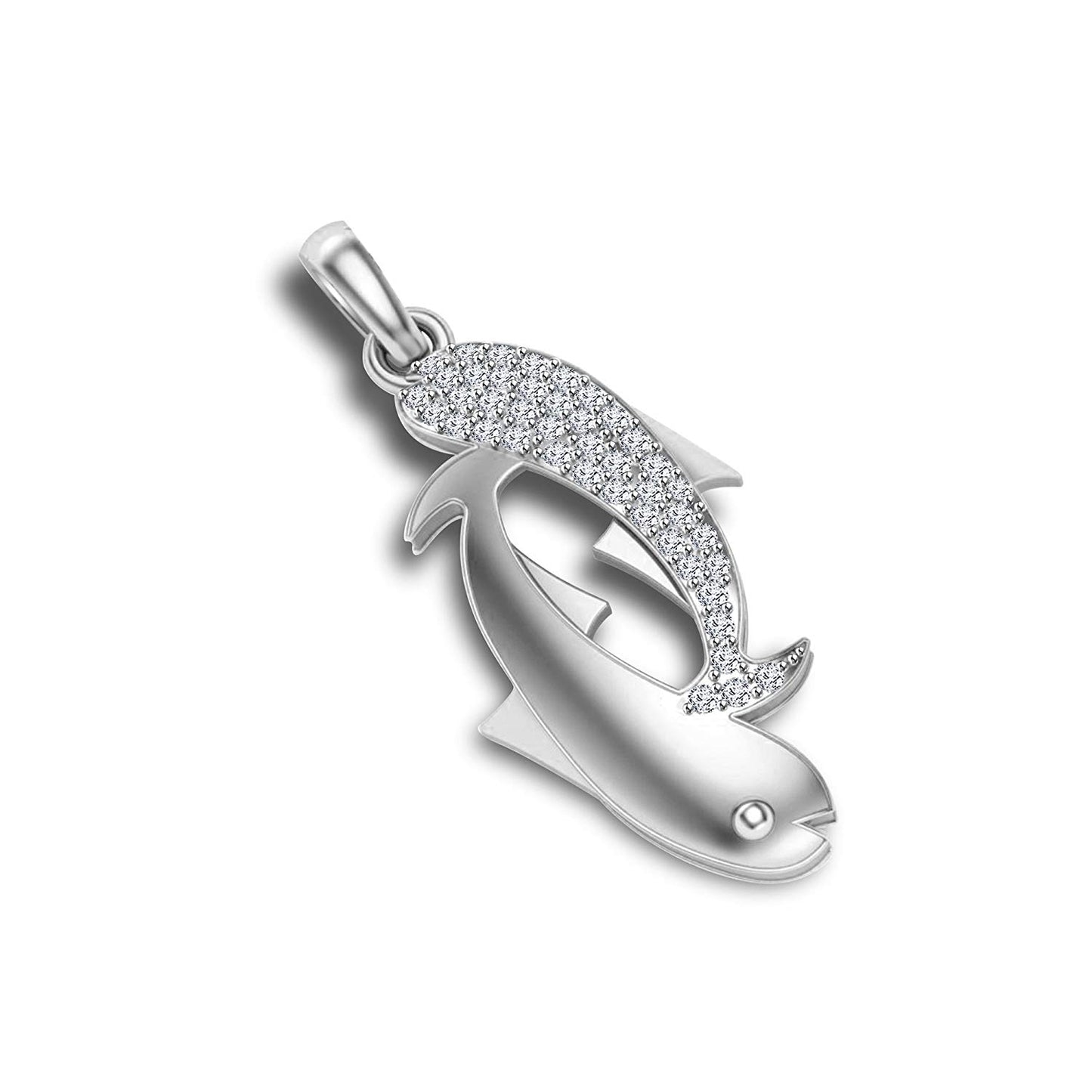 atjewels 14K White Gold On .925 Silver White CZ Shark Fish Pendant for Men's & Women's MOTHER'S DAY SPECIAL OFFER - atjewels.in