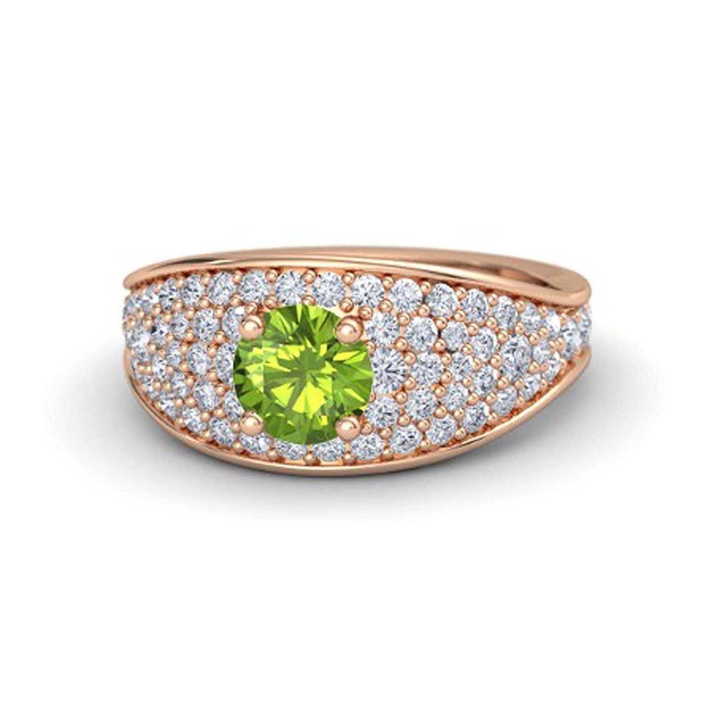 atjewels Round Cut Gemstone & White CZ 14k Rose Gold Over .925 Sterling Silver Solitaire w/ Accents Engagement Ring For Girl's and Women's For Navratri Special - atjewels.in