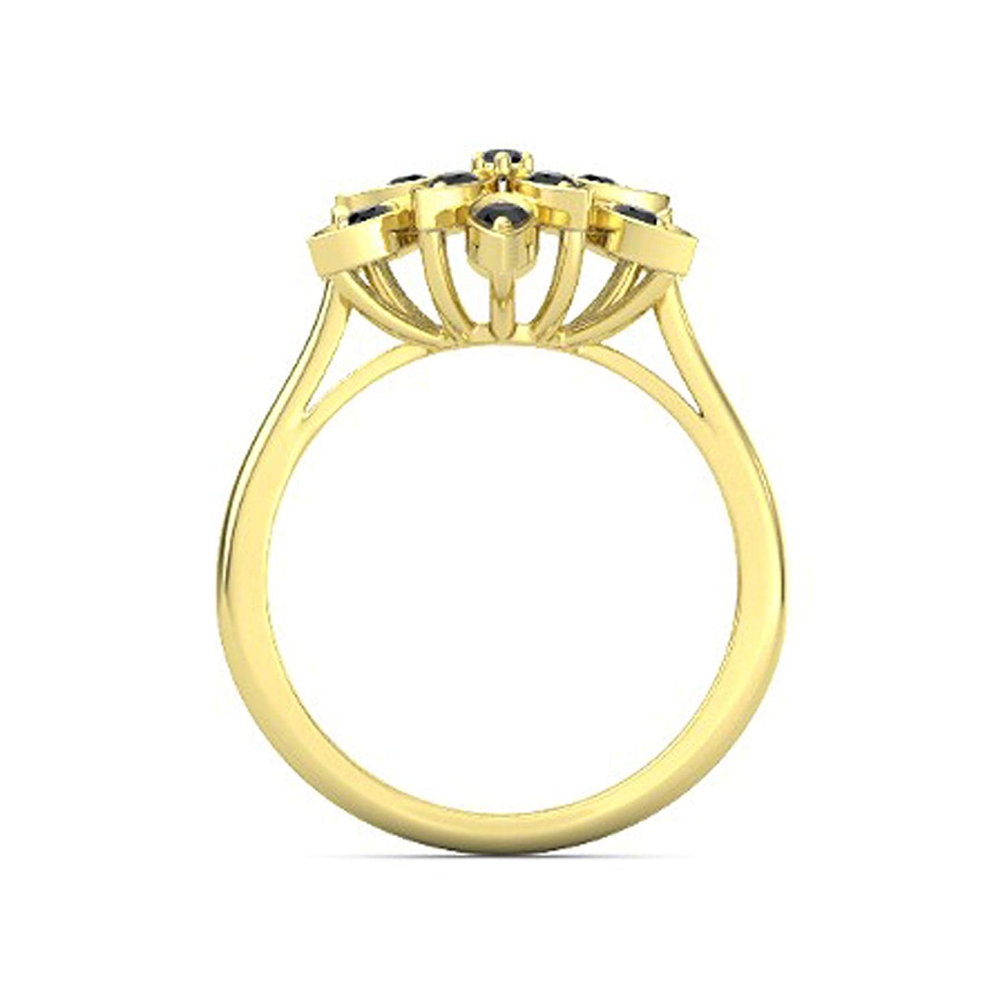 atjewels Yellow Gold Over .925 Sterling Silver Round Cut Black CZ Flower Ring MOTHER'S DAY SPECIAL OFFER - atjewels.in