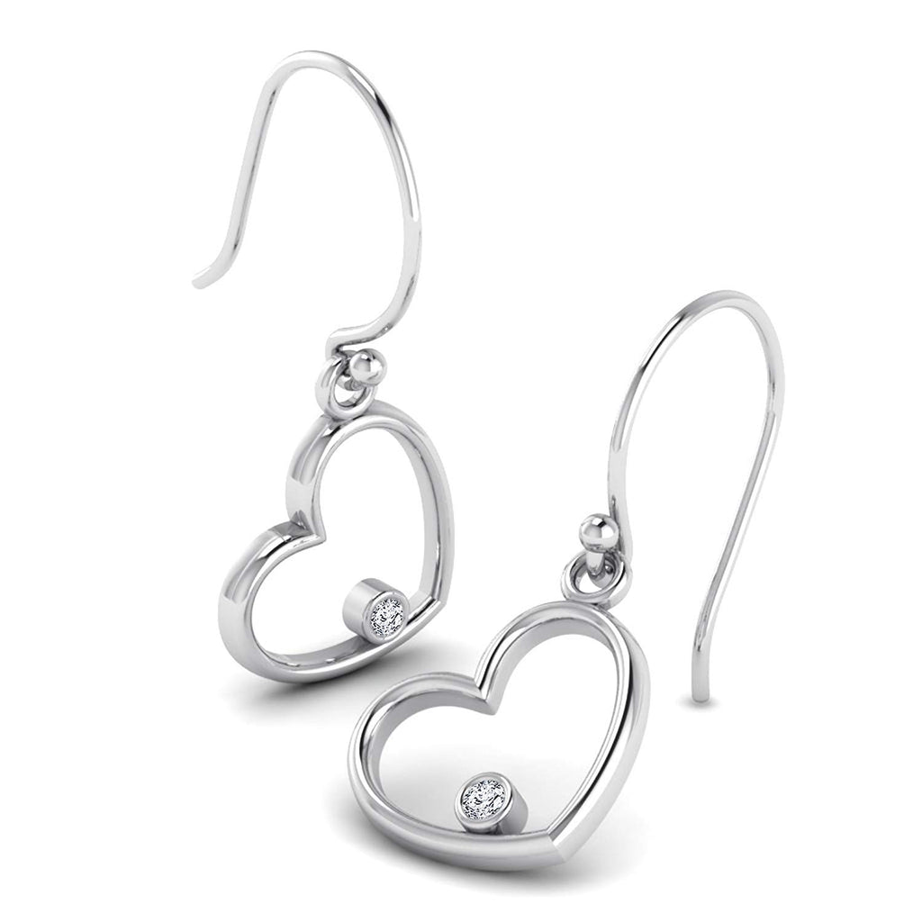 atjewels Round White CZ Heart Dangle Earrings For Women/Girls in 14K White Gold Over Silver MOTHER'S DAY SPECIAL OFFER - atjewels.in