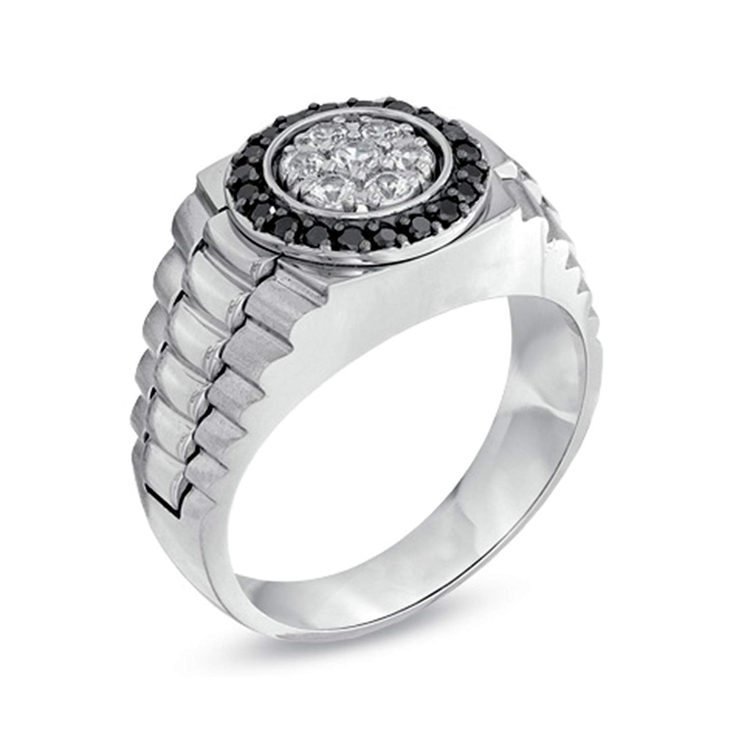 2 Ct 14K White Gold Over 925 Sterling Silver Round Cut White & Black Cubic Zirconia Engagement Ring For Men's - atjewels.in