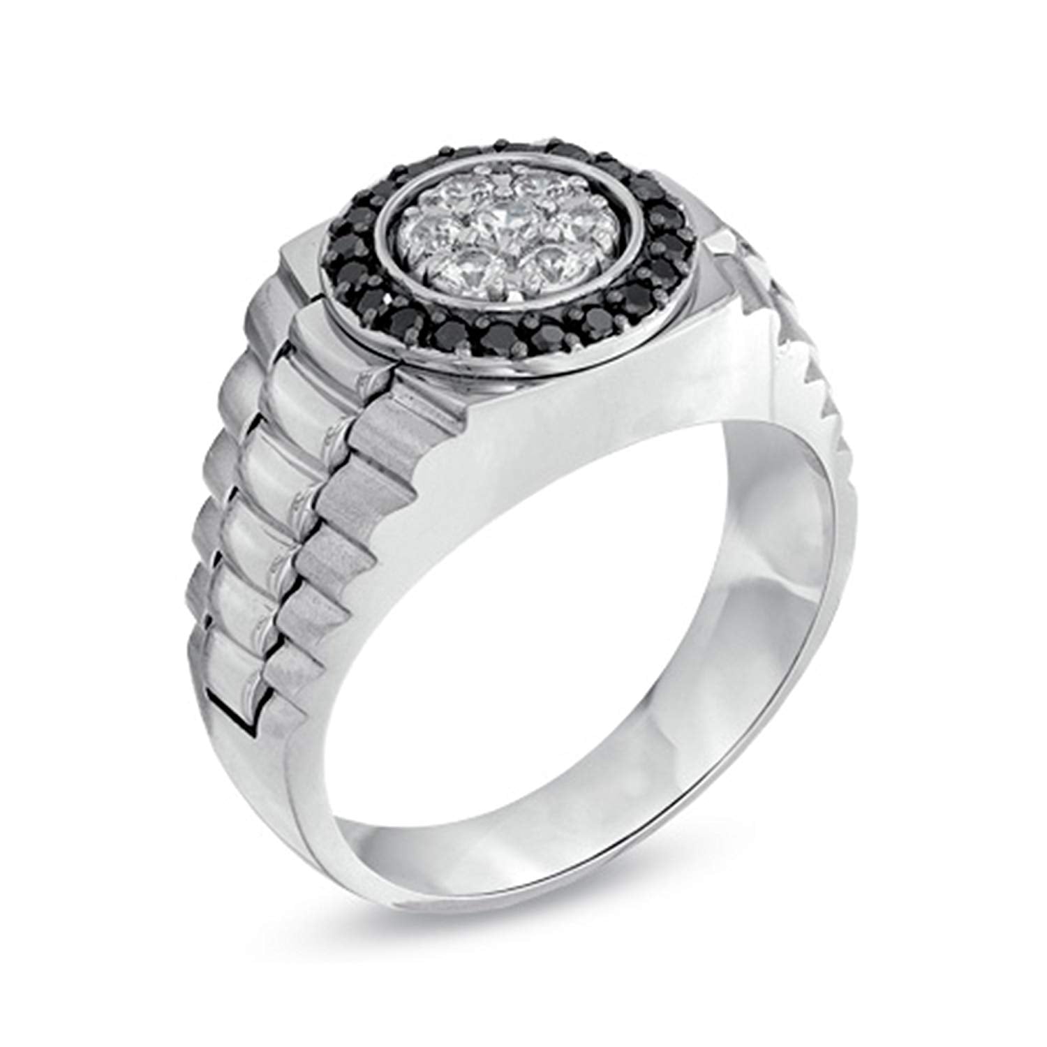 2 Ct 14K White Gold Over 925 Sterling Silver Round Cut White & Black Cubic Zirconia Engagement Ring For Men's - atjewels.in