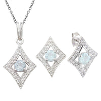 atjewels Round Cut Aquamarine & White CZ 925 Sterling Silver Square Shape Pendant & Earrings Set MOTHER'S DAY SPECIAL OFFER - atjewels.in