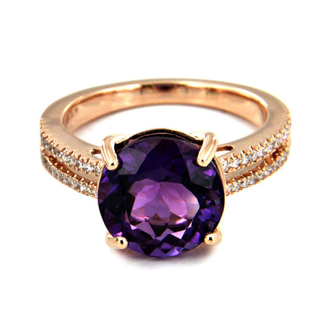 atjewels Round Amethyst 18K Rose Gold Over .925 Sterling Silver Solitaire With Accent Ring MOTHER'S DAY SPECIAL OFFER - atjewels.in