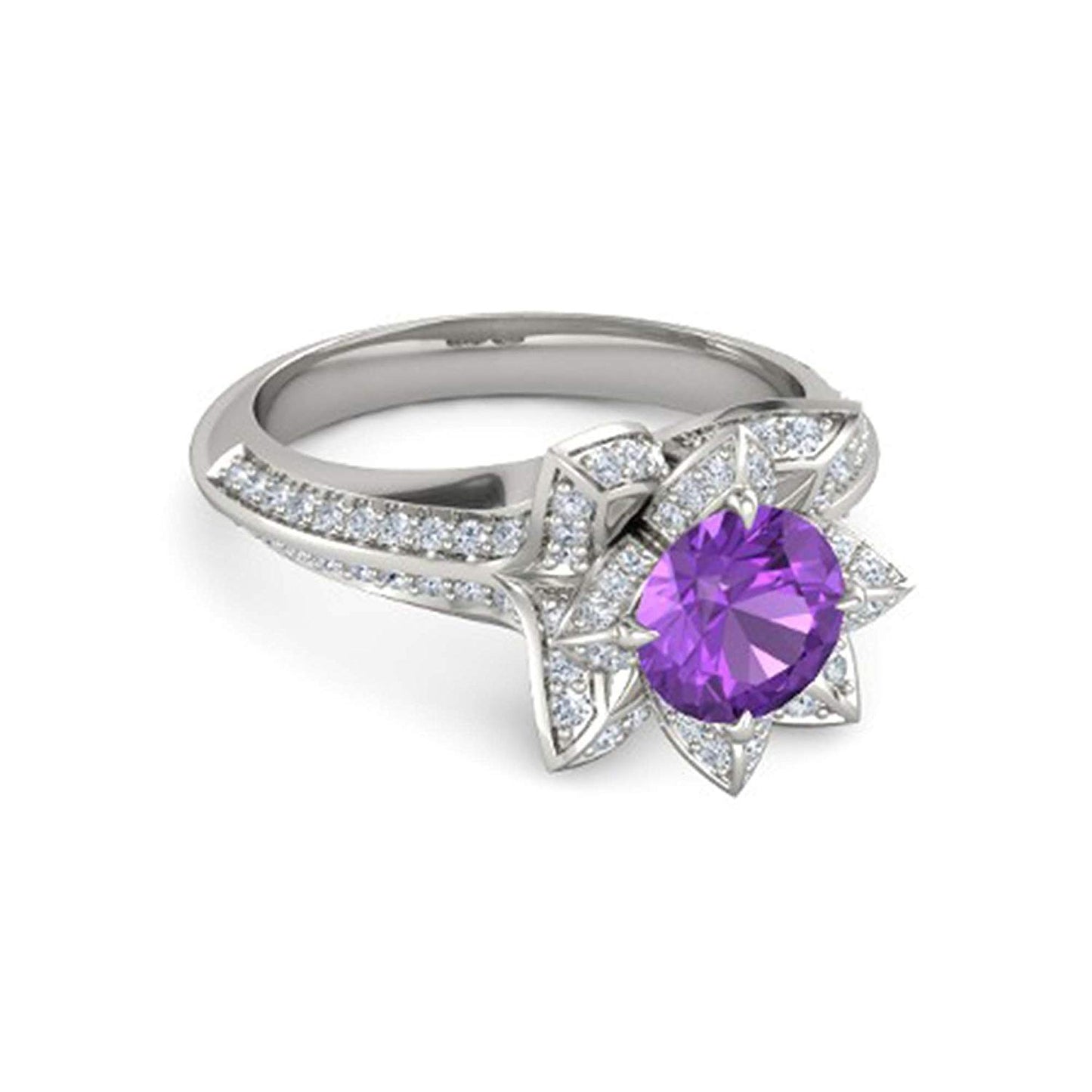 atjewels 925 Sterling Silver Round Cut Multi-Color Gemstone With White Czubic Zircon Lotus Ring For Women's MOTHER'S DAY SPECIAL OFFER - atjewels.in