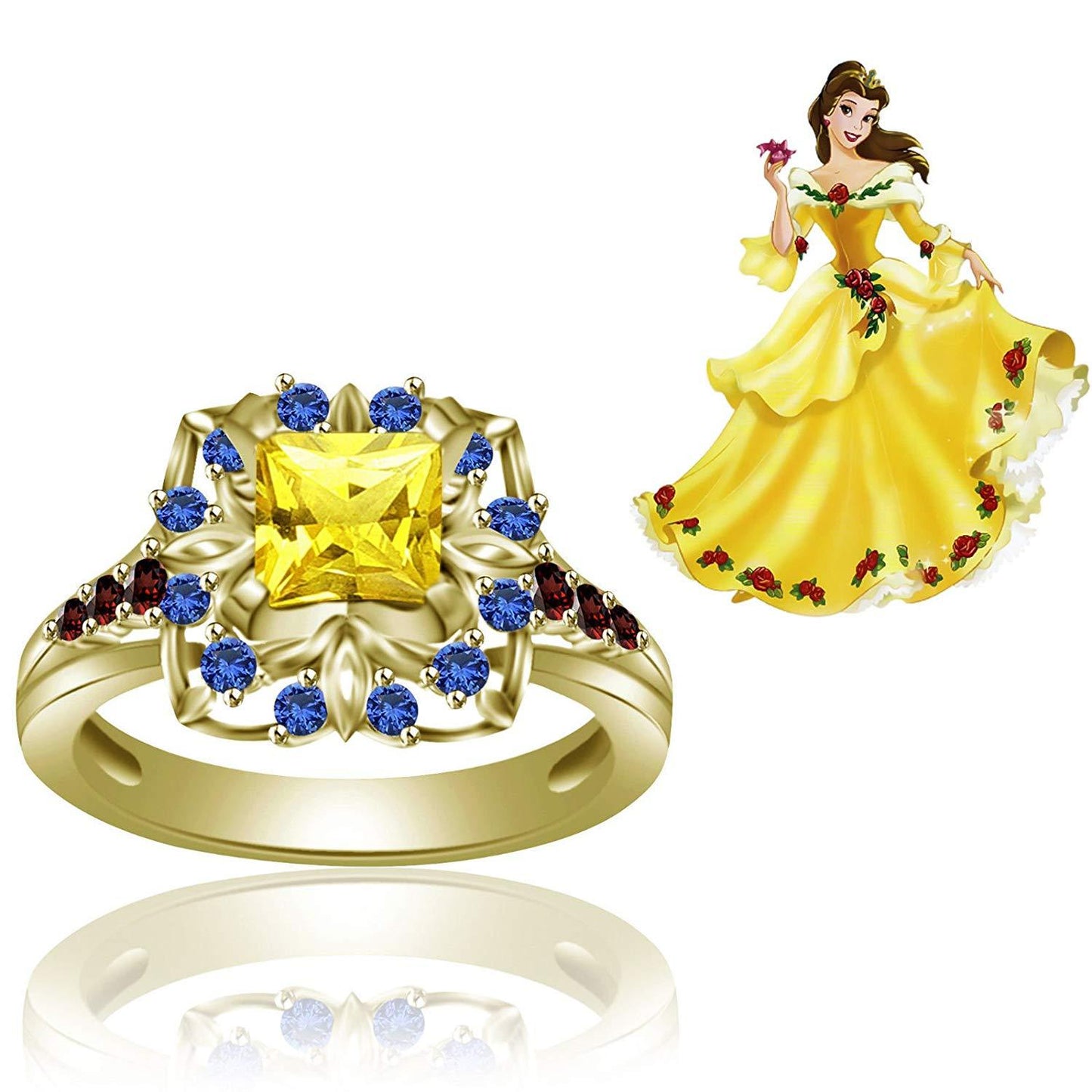 925 Sterling Silver Multicolor Zirconia  Princess Engagement Ring For Women's - atjewels.in