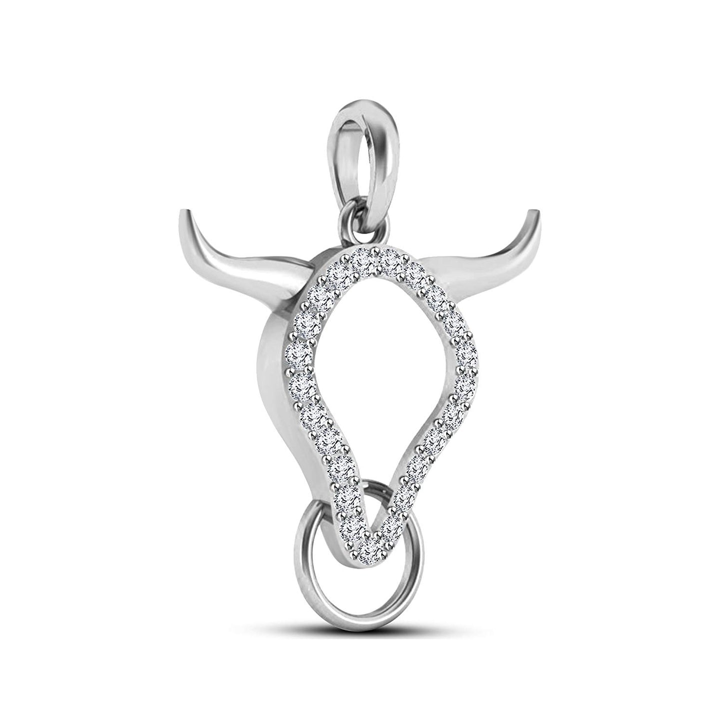 atjewels Buffalo Bulls Head Pendant in 18K White Gold On .925 Silver White CZ For Men's MOTHER'S DAY SPECIAL OFFER - atjewels.in