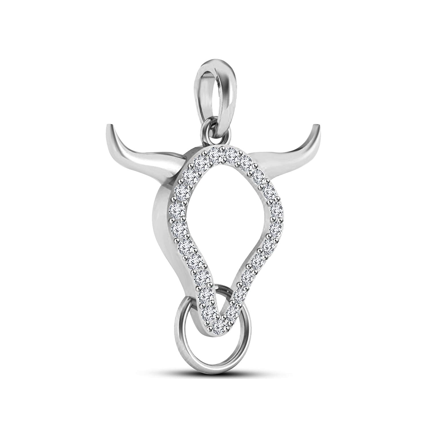 atjewels Buffalo Bulls Head Pendant in 18K White Gold On .925 Silver White CZ For Men's MOTHER'S DAY SPECIAL OFFER - atjewels.in
