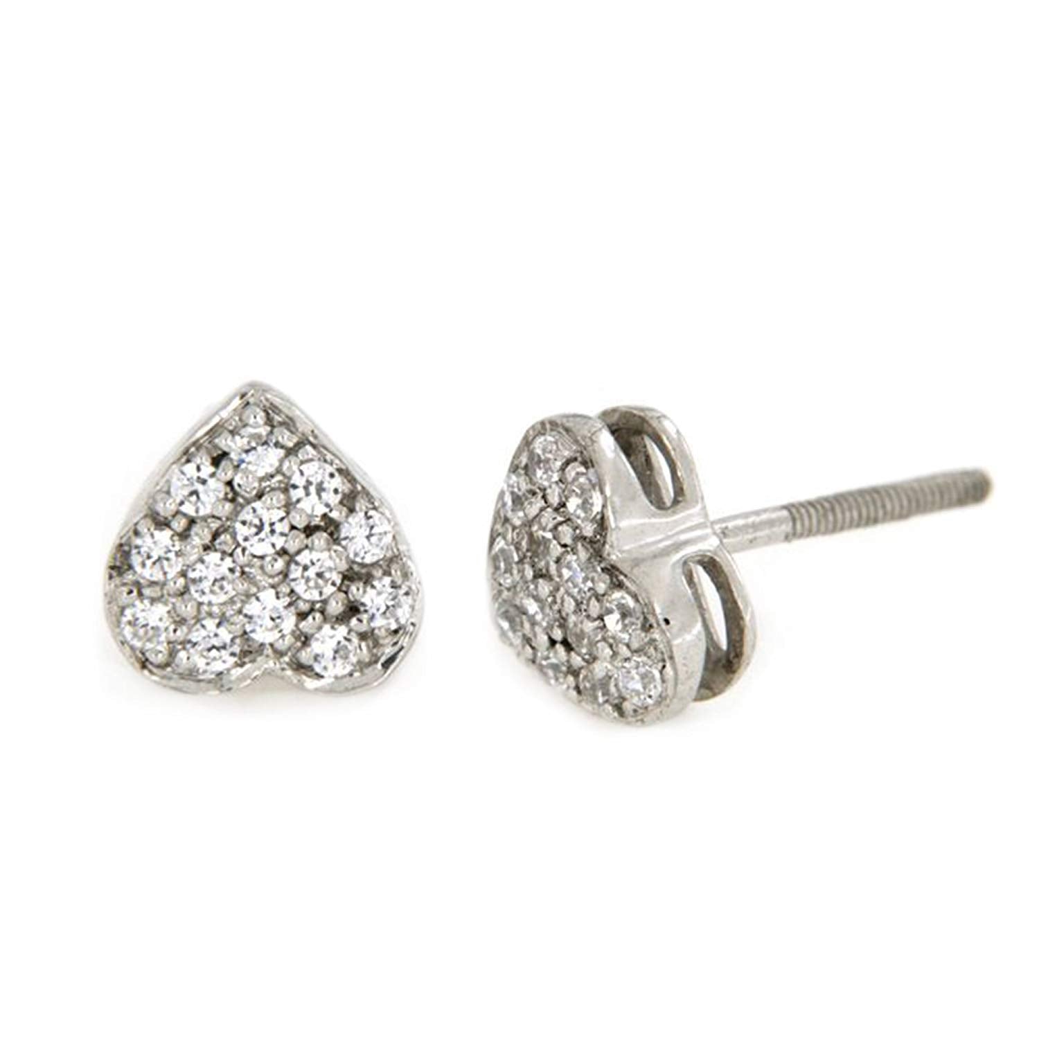 atjewels 18K White Gold Over 925 Sterling Siver White CZ Heart Stud Earring MOTHER'S DAY SPECIAL OFFER - atjewels.in