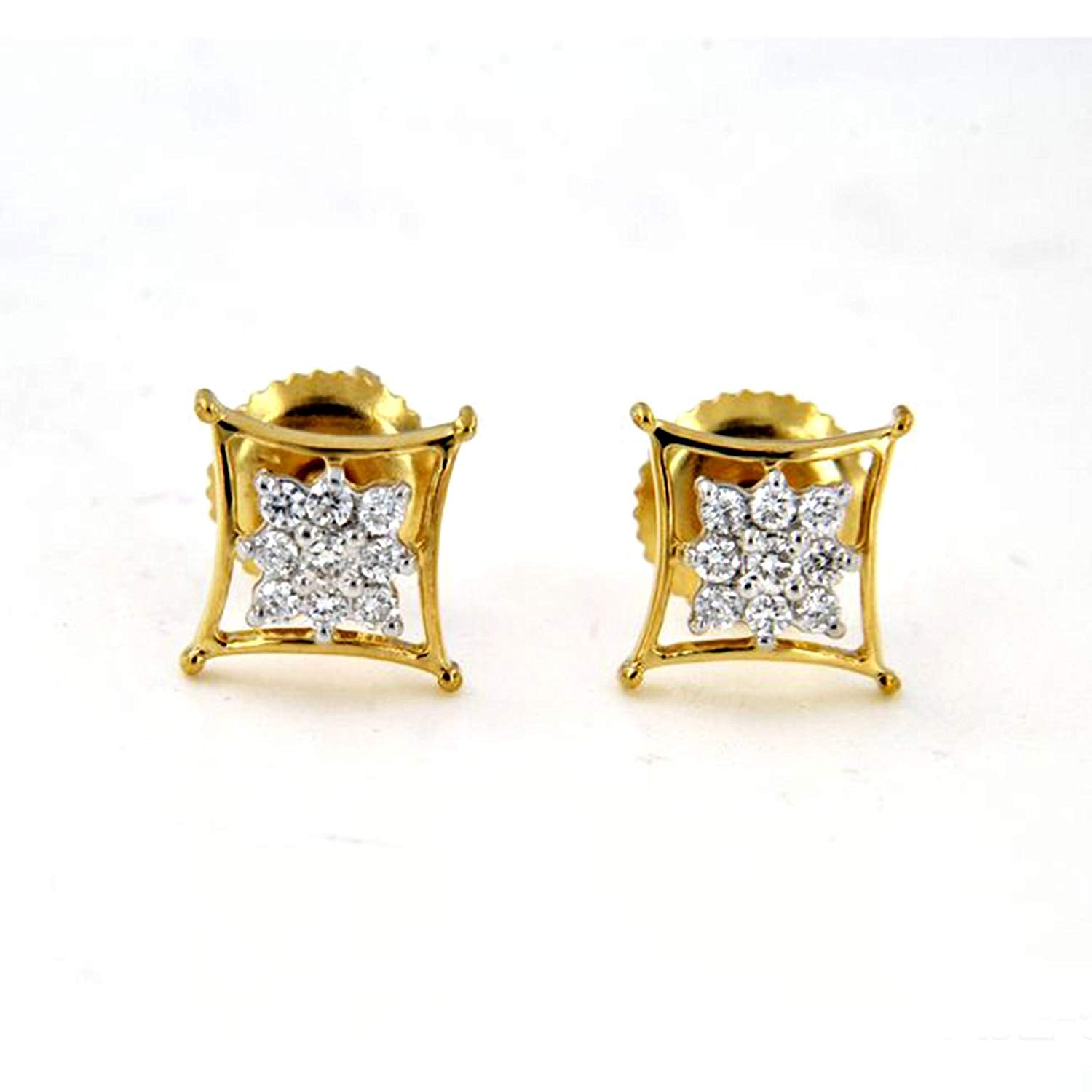 atjewels 18k Yellow Gold Plated 925 Sterling Silver White Diamond Stud Earrings For Women MOTHER'S DAY SPECIAL OFFER - atjewels.in