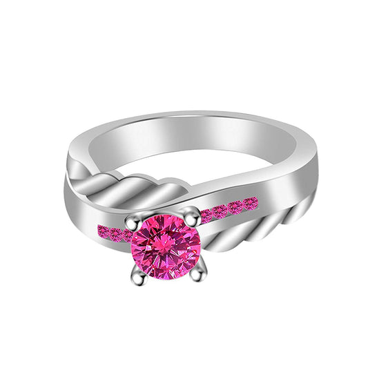atjewels 18K White Gold Over 925 Sterling Round Pink Sapphire Solitaire Engagement Ring Size US 7 MOTHER'S DAY SPECIAL OFFER - atjewels.in