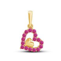 atjewels 18K Yellow Gold Over 925 Silver Pink Sapphire Double Heart Pendant MOTHER'S DAY SPECIAL OFFER - atjewels.in